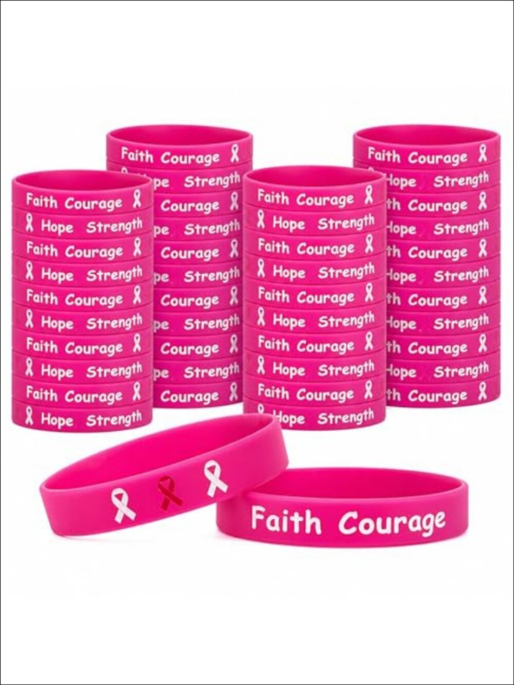 Silicone Wristbands 50 Pc Breast Cancer Awareness Bracelets Bulk